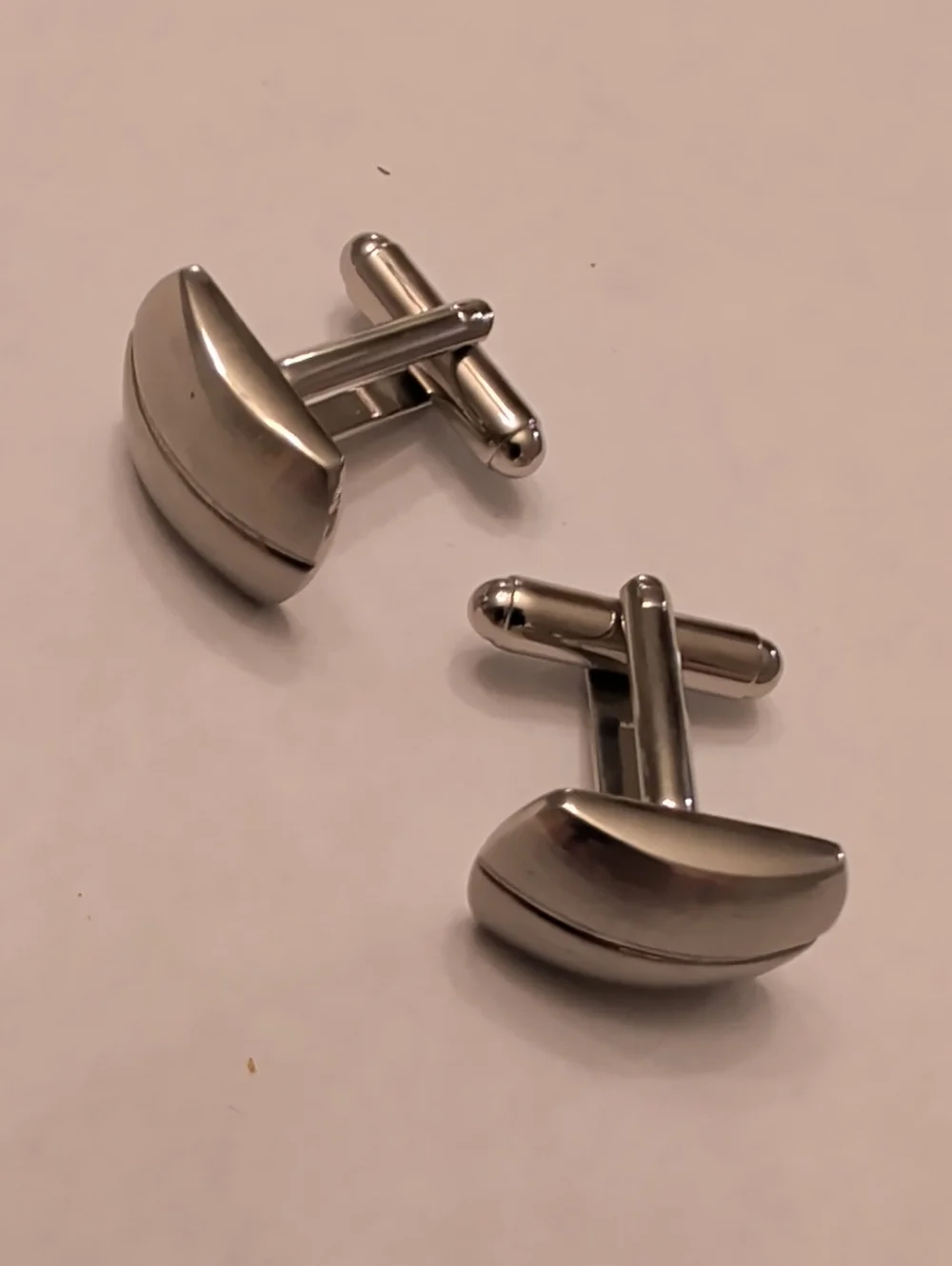 Polished Silver-Tone Men's Cufflinks - Sleek Semi-Circle Design